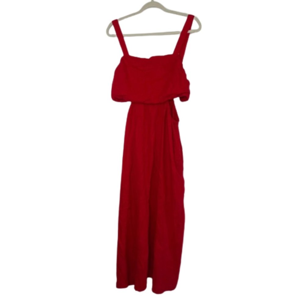 A new day red maxi dress open waist linen blend size Large